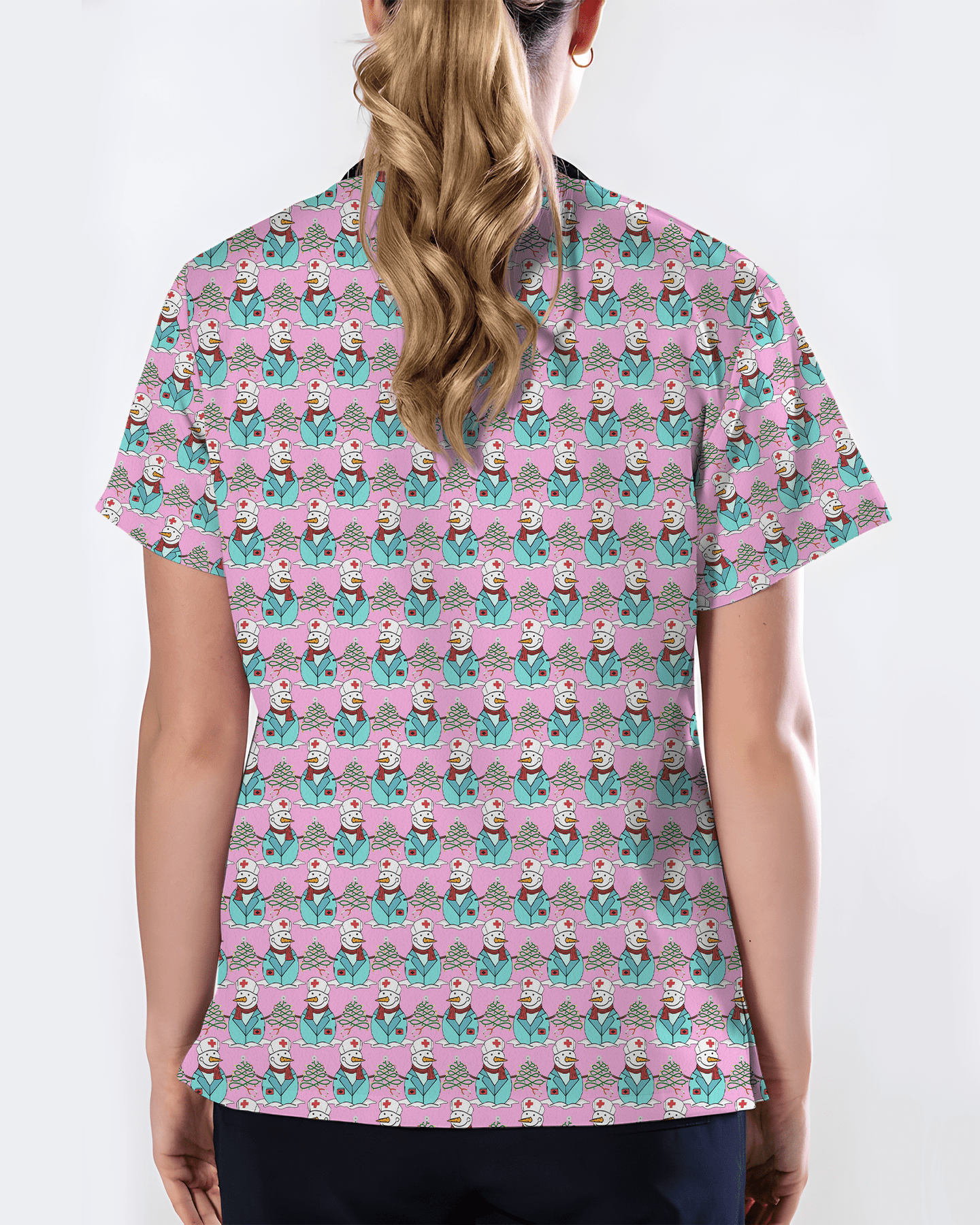 Cute Snowman Christmas Medical Nurse Scrub Top - Scrubloop