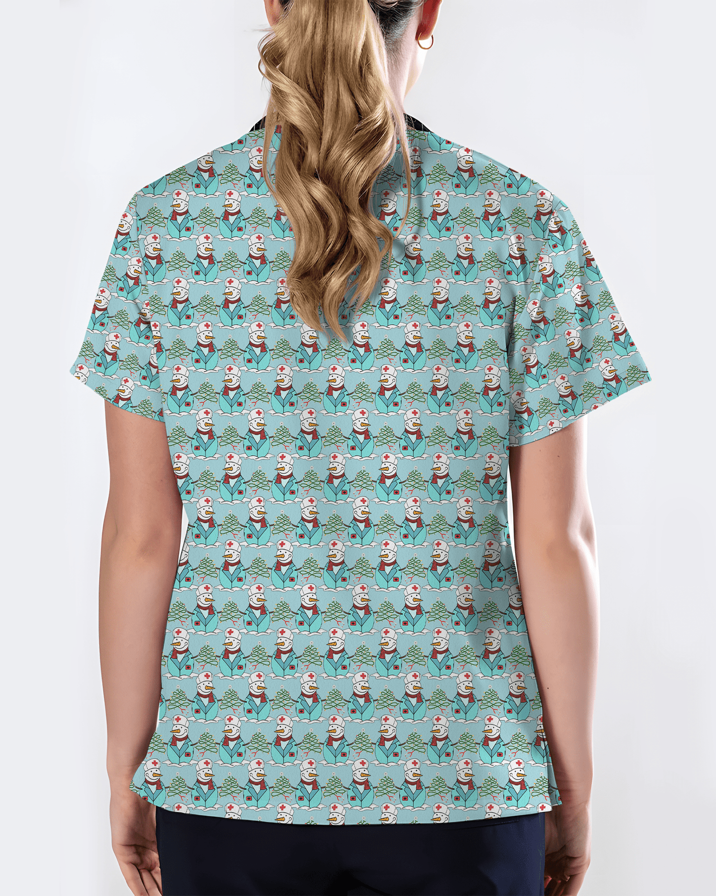 Cute Snowman Christmas Medical Nurse Scrub Top - Scrubloop