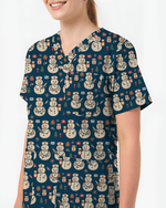 Cute Snowman Christmas Medical Nurse Scrub Top - Scrubloop