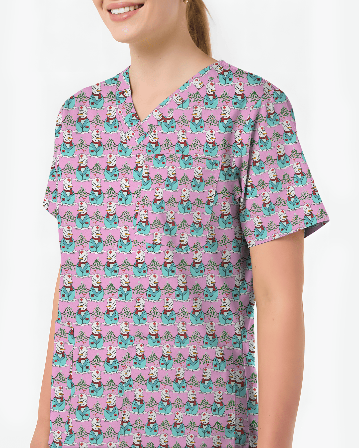 Cute Snowman Christmas Medical Nurse Scrub Top - Scrubloop