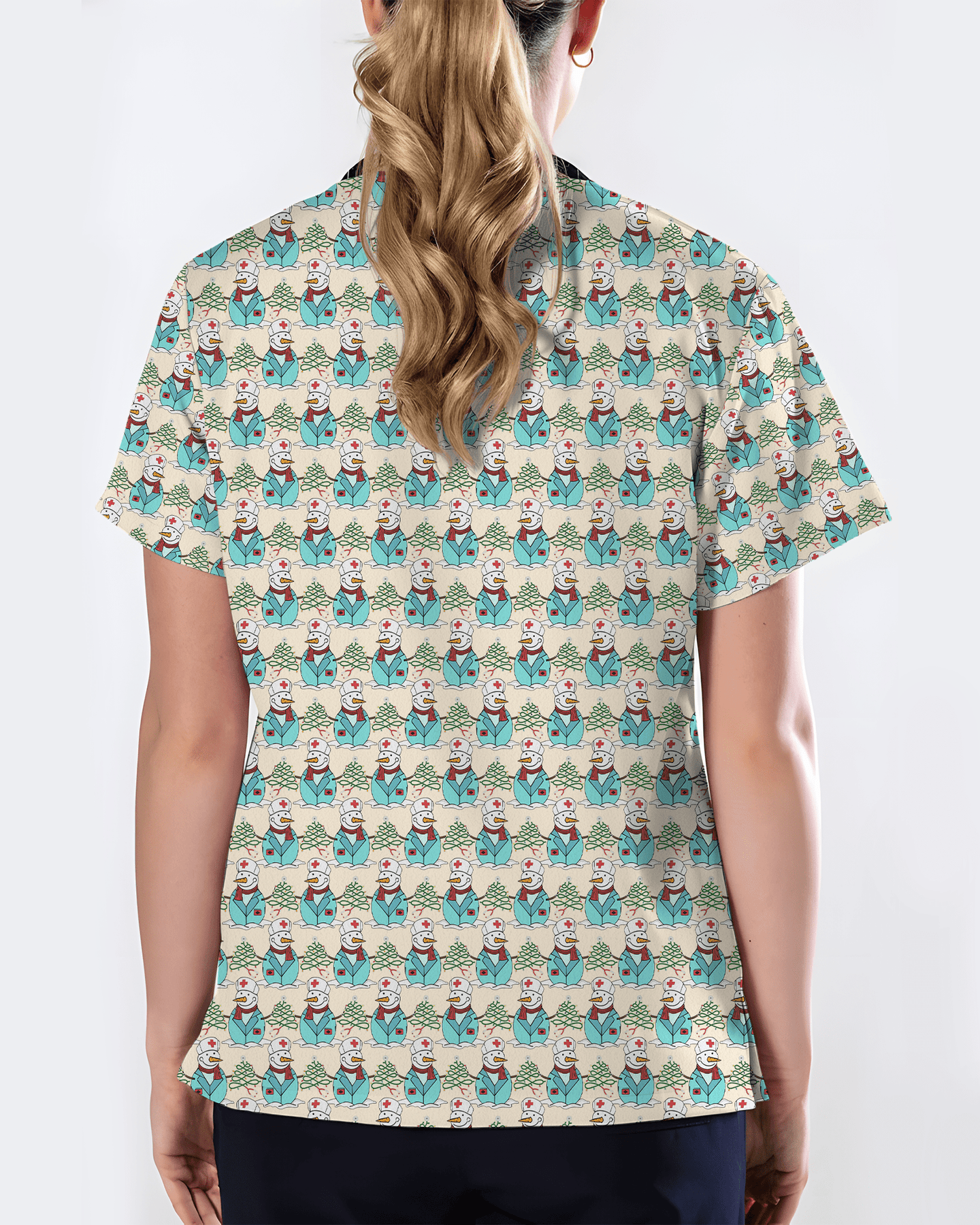 Cute Snowman Christmas Medical Nurse Scrub Top - Scrubloop