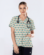 Cute Snowman Christmas Medical Nurse Scrub Top - Scrubloop
