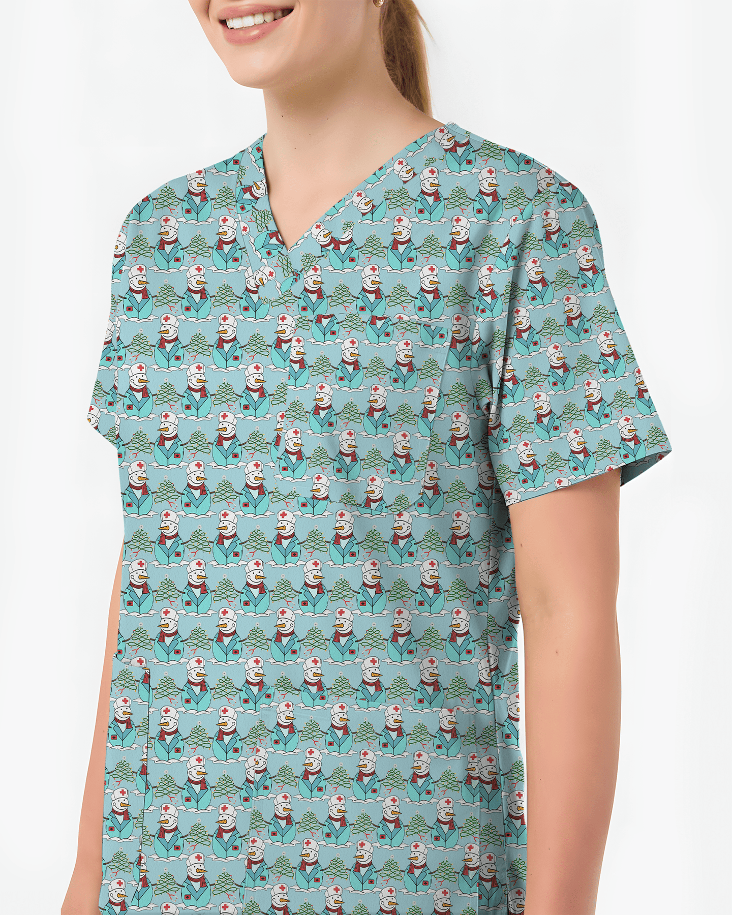 Cute Snowman Christmas Medical Nurse Scrub Top - Scrubloop