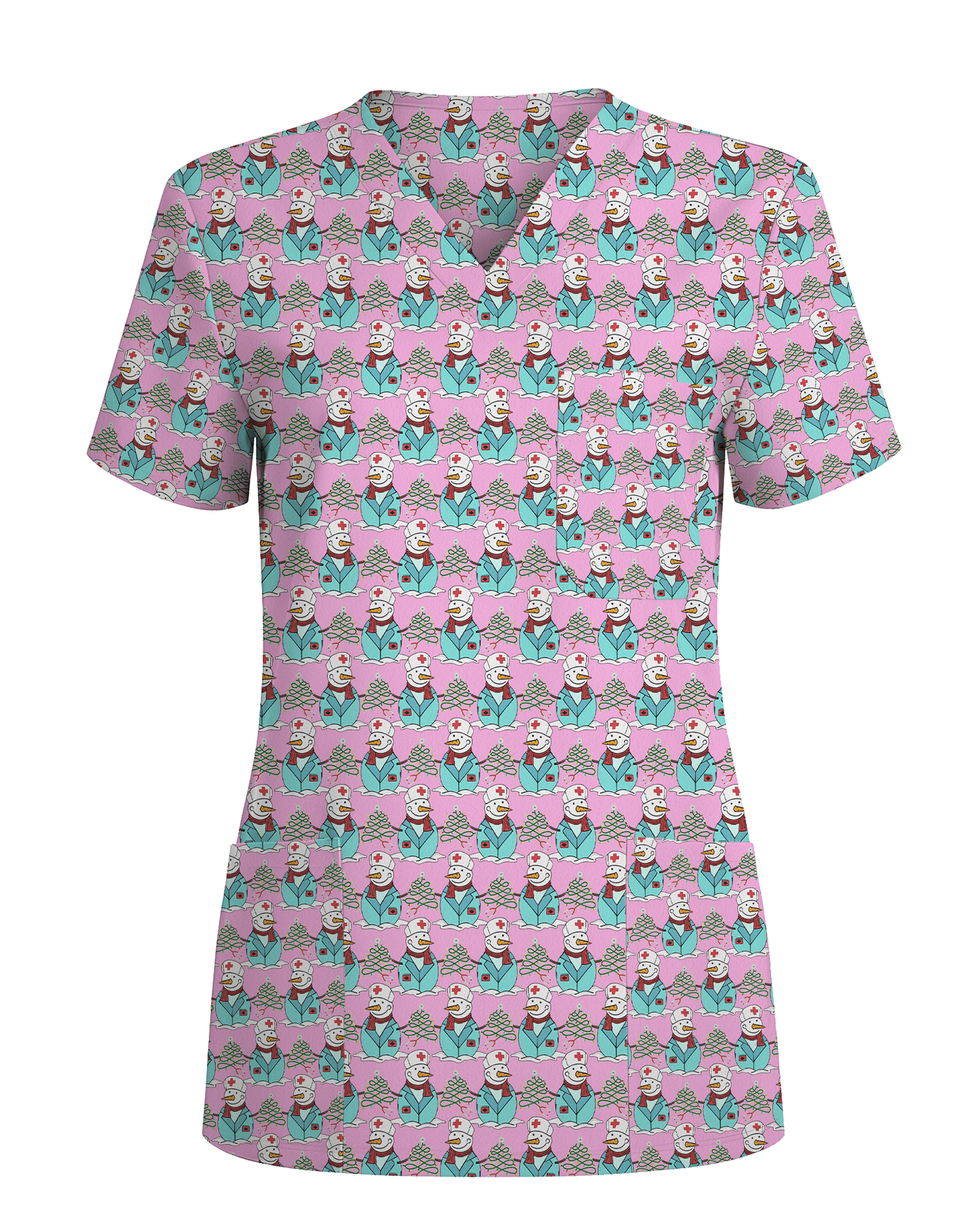 Cute Snowman Christmas Medical Nurse Scrub Top - Scrubloop