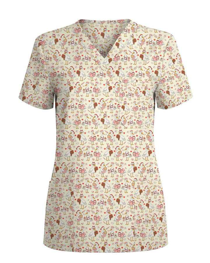 Cute Stork Nurse Valentine Scrub Top