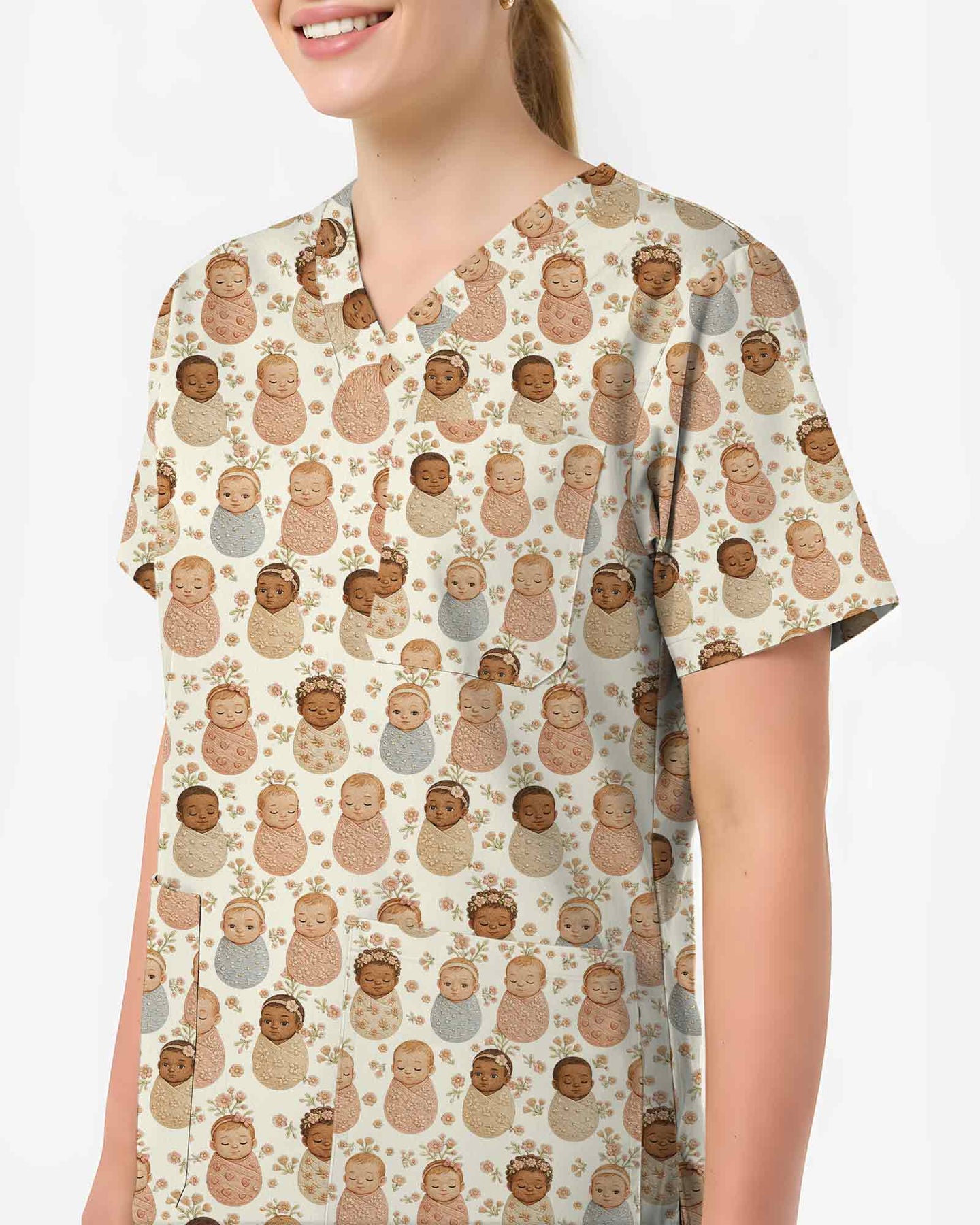 Cute Swaddled Baby Medical Scrub Top - Scrubloop