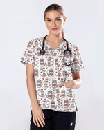 Cute Tabby Cat Nurse Heart Scrub Top - Scrubloop