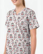 Cute Tabby Cat Nurse Heart Scrub Top - Scrubloop