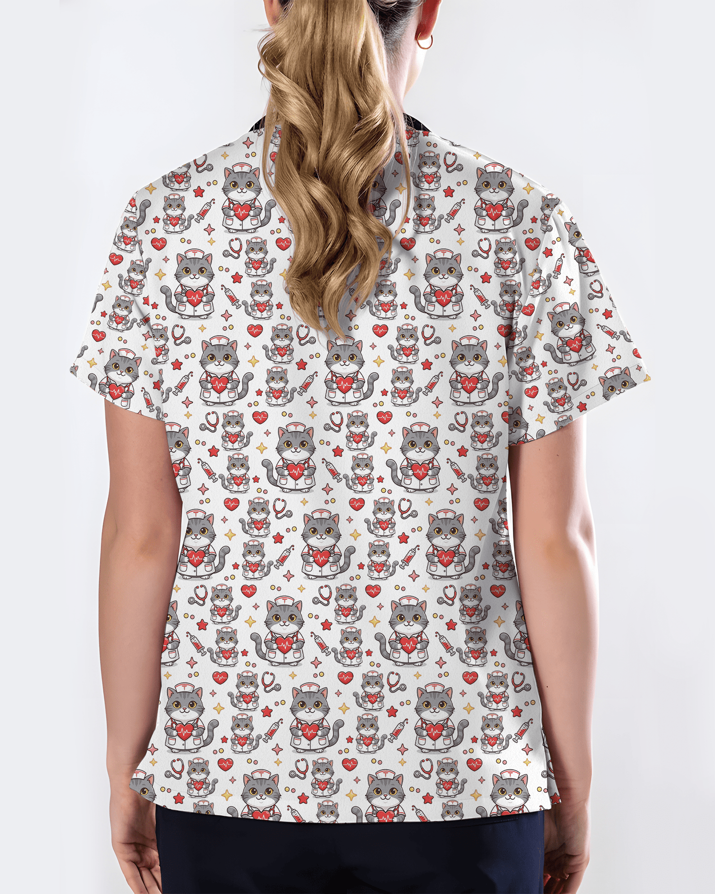 Cute Tabby Cat Nurse Heart Scrub Top - Scrubloop