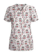 Cute Tabby Cat Nurse Heart Scrub Top - Scrubloop