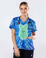 Cute Tie Dye Bunny Scrub Top - Scrubloop