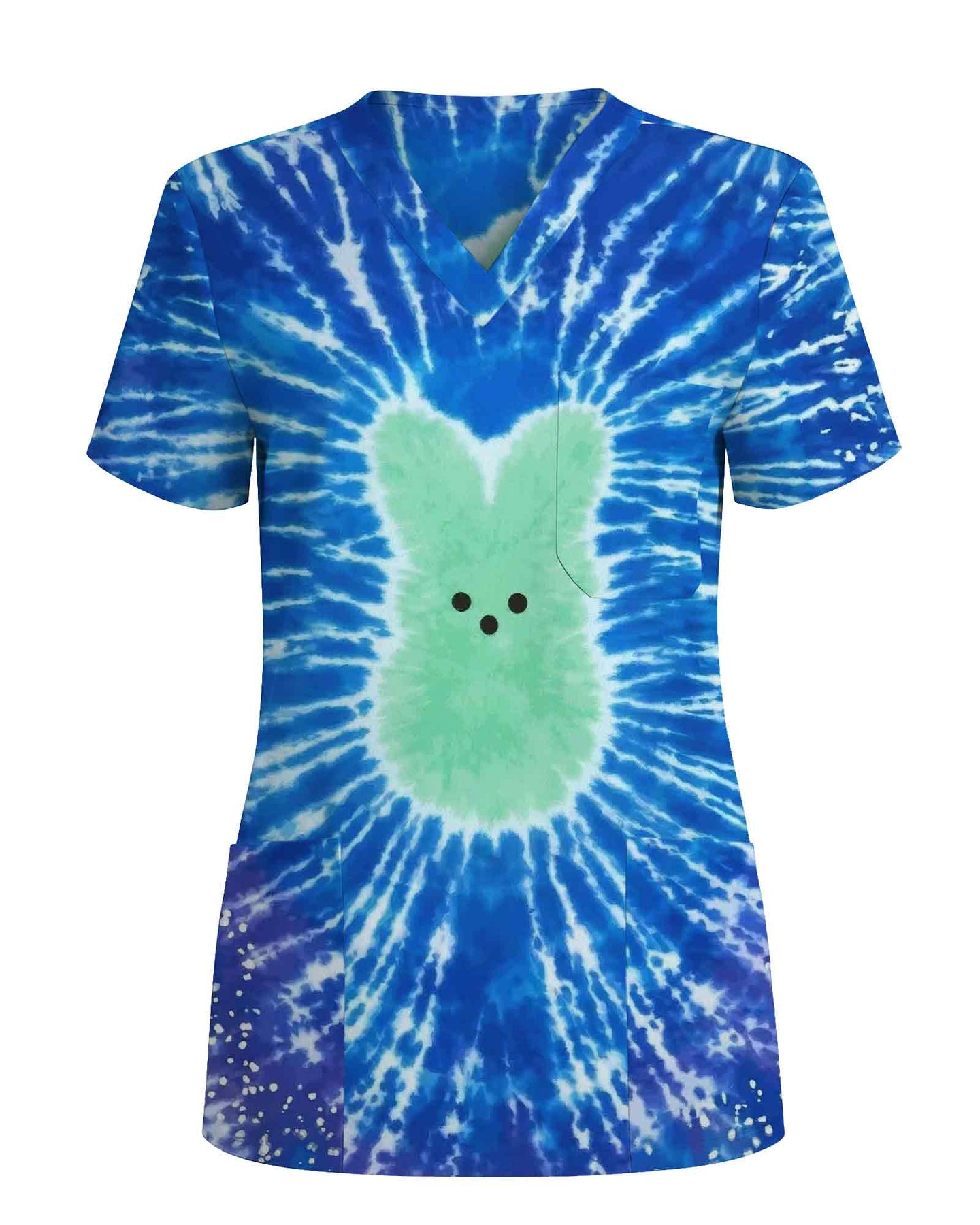 Cute Tie Dye Bunny Scrub Top - Scrubloop