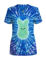 Cute Tie Dye Bunny Scrub Top - Scrubloop