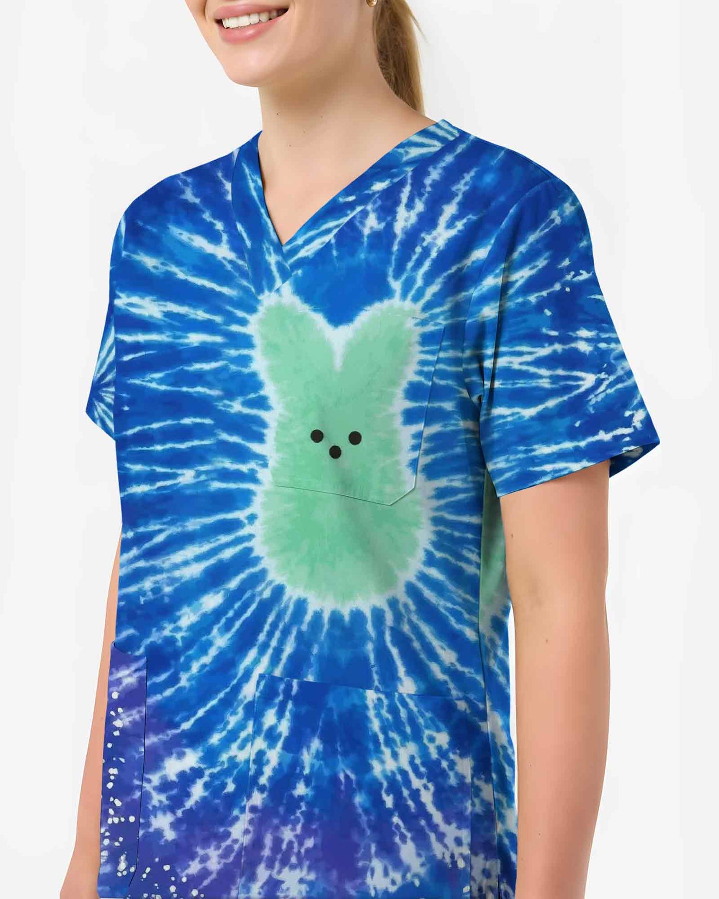 Cute Tie Dye Bunny Scrub Top - Scrubloop