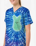 Cute Tie Dye Bunny Scrub Top - Scrubloop