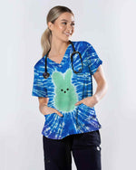 Cute Tie Dye Bunny Scrub Top - Scrubloop