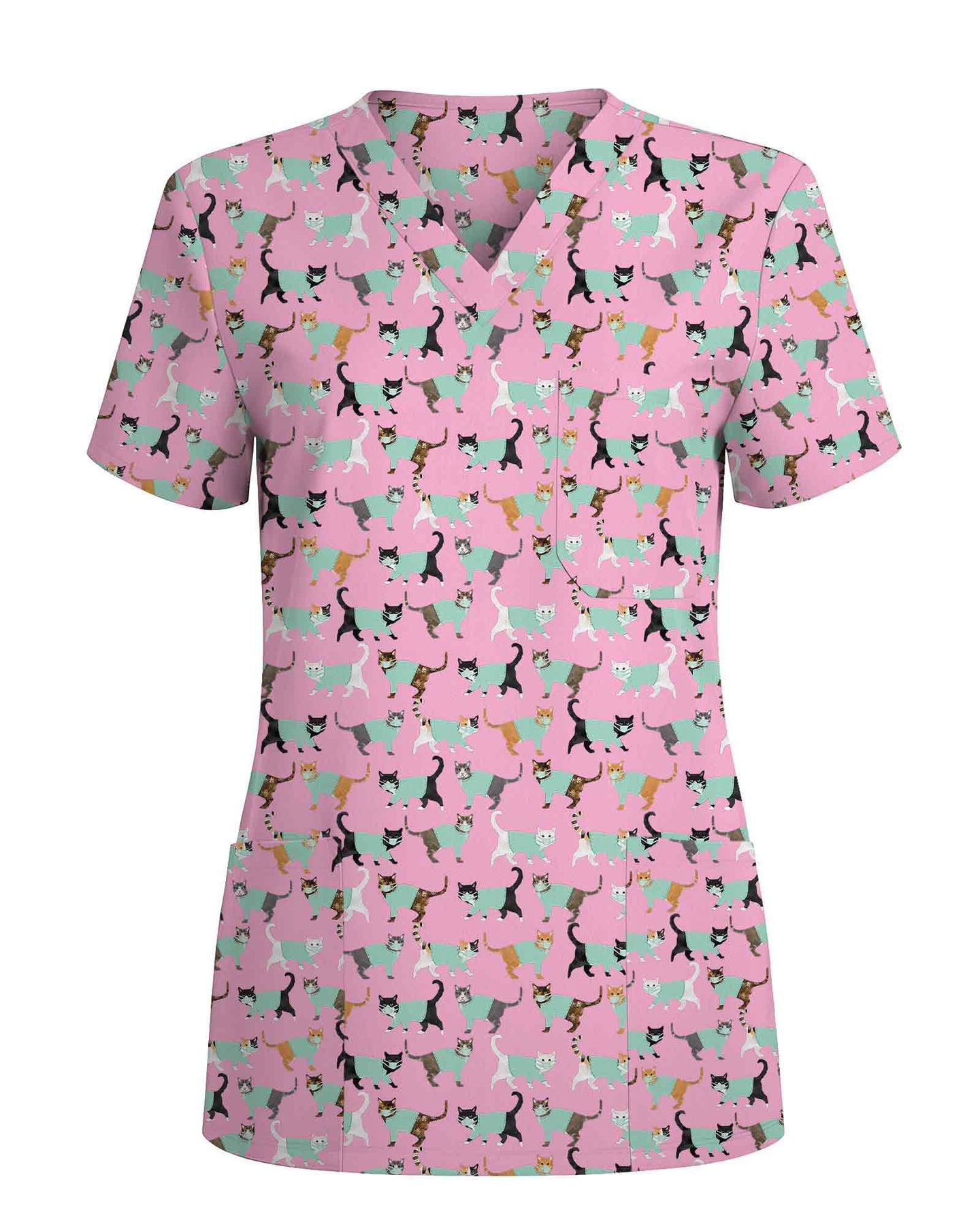 Cute Veterinary Face Mask Cat Nursing Scrub Top - Scrubloop
