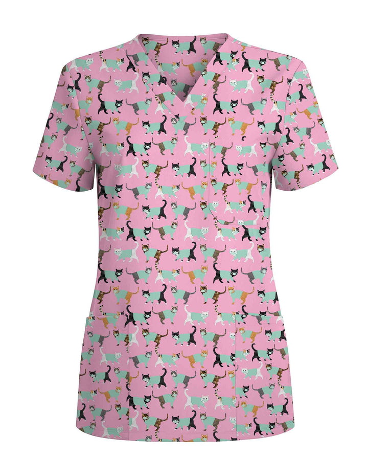 Cute Veterinary Face Mask Cat Nursing Scrub Top