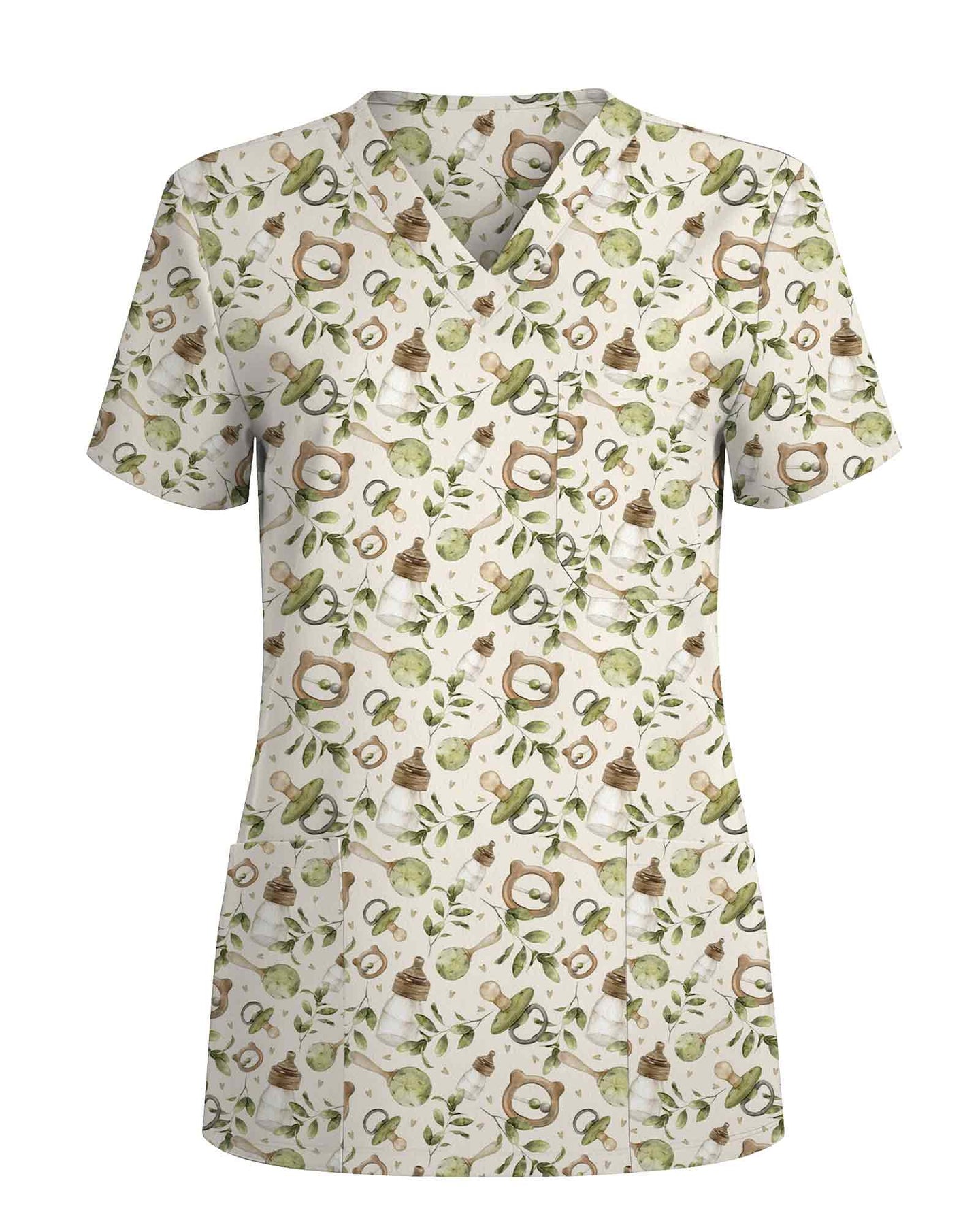 Cute Watercolor Baby Essentials Pediatric Scrub Top - Scrubloop