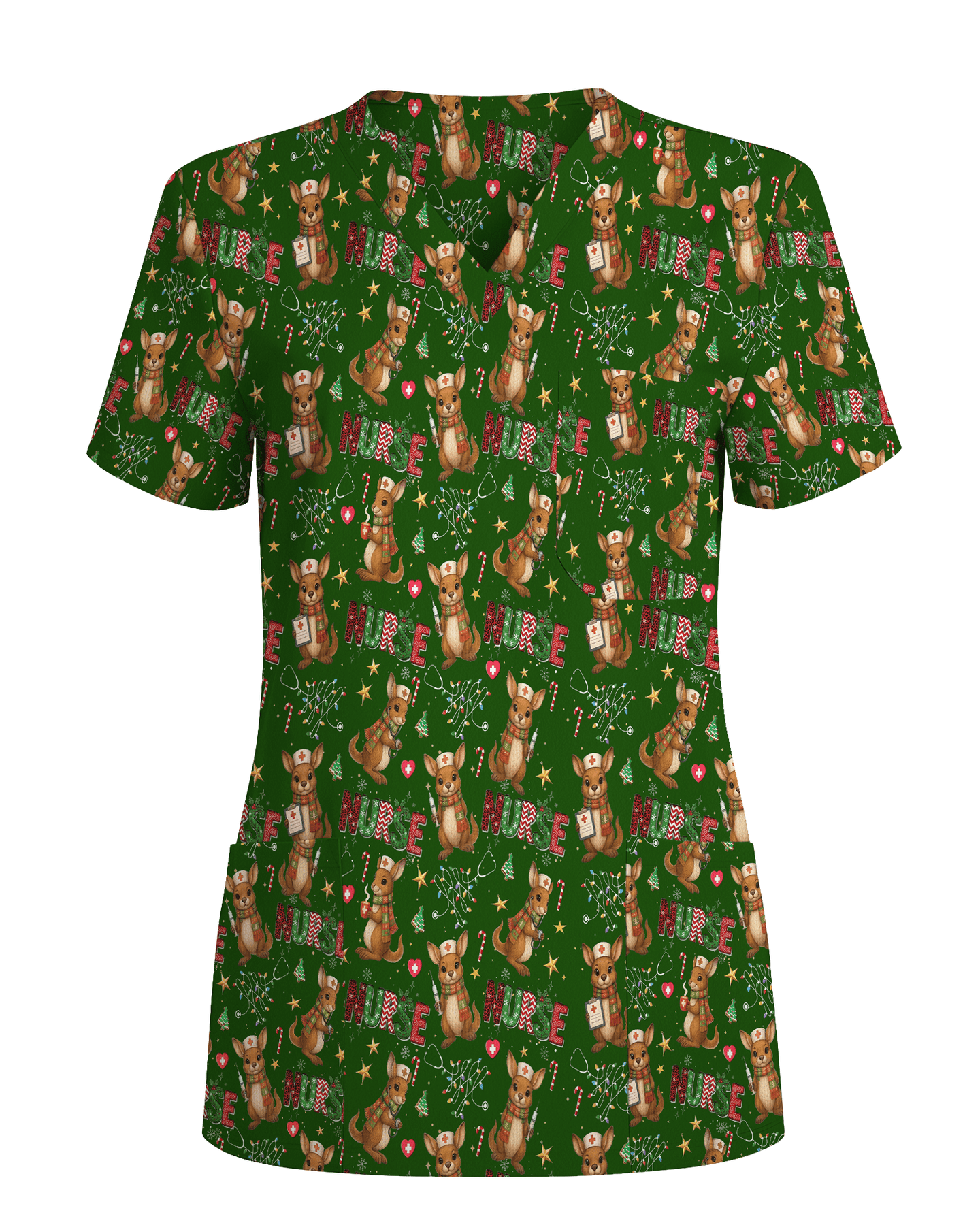 Cute Xmas Kangaroo Medical Scrub Top - Scrubloop