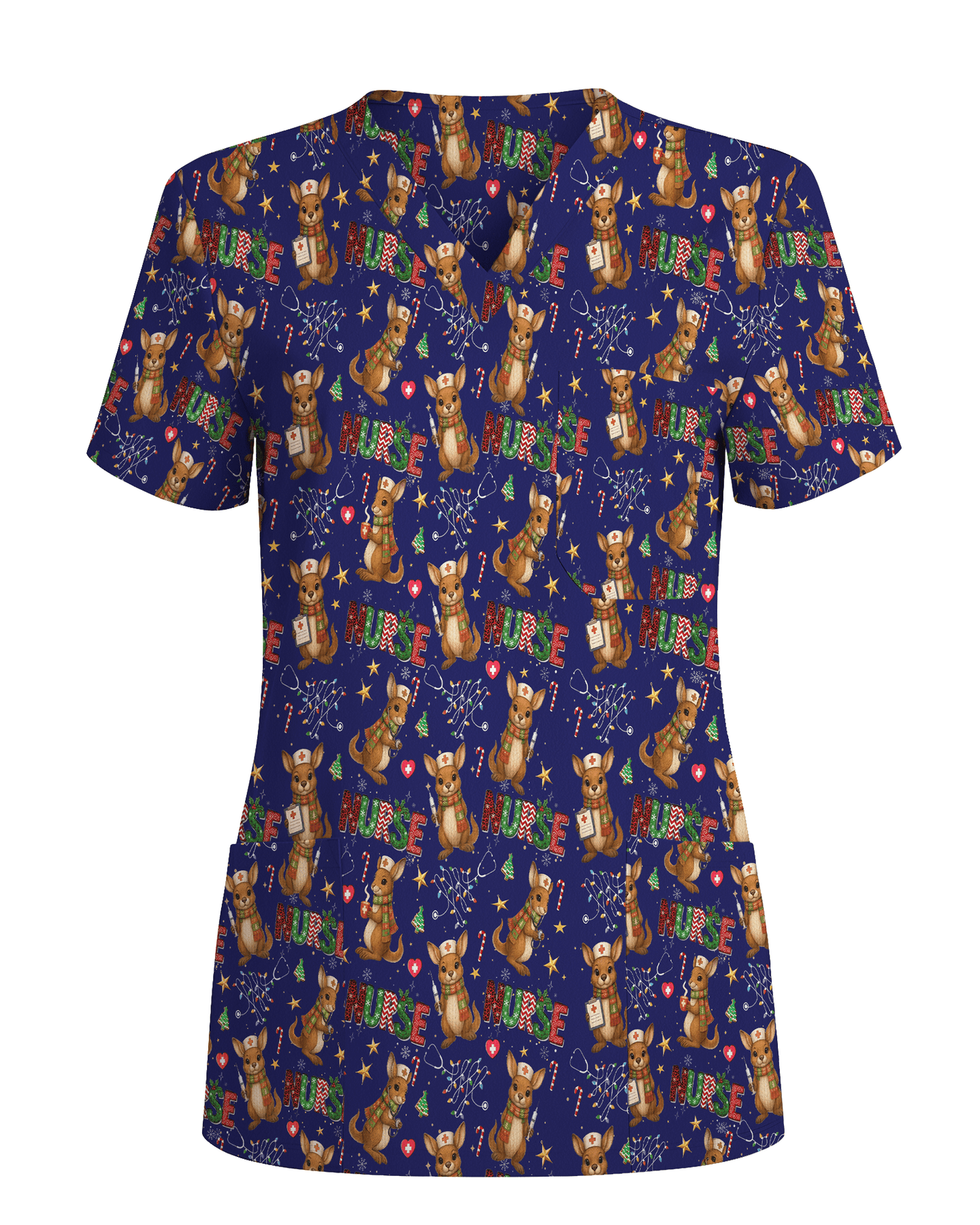 Cute Xmas Kangaroo Medical Scrub Top - Scrubloop