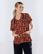 Cute Xmas Kangaroo Medical Scrub Top - Scrubloop
