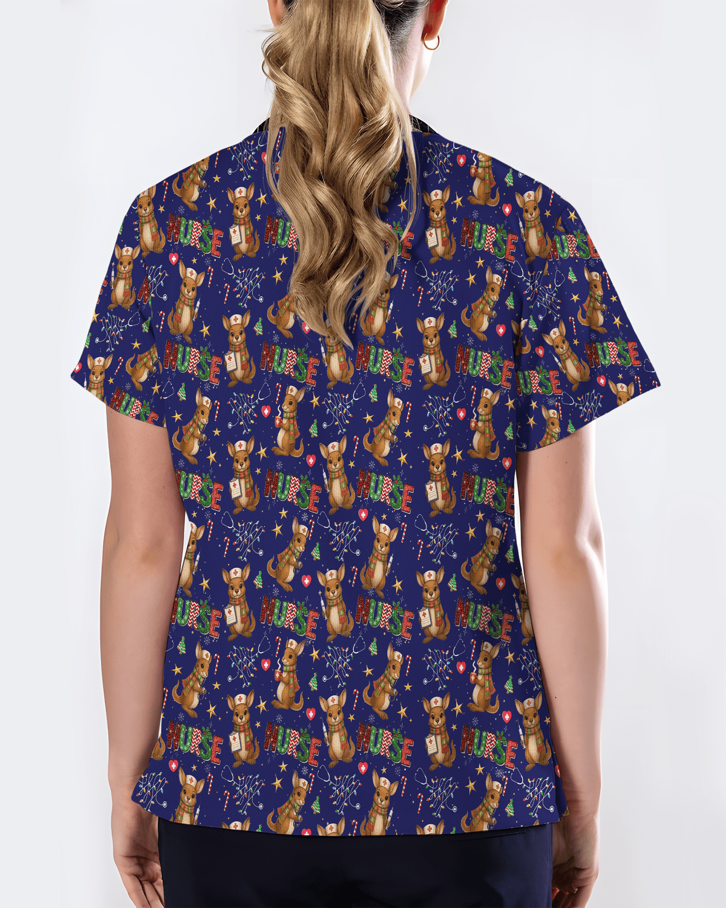 Cute Xmas Kangaroo Medical Scrub Top - Scrubloop