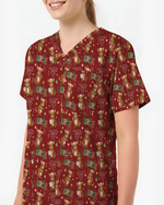 Cute Xmas Kangaroo Medical Scrub Top - Scrubloop