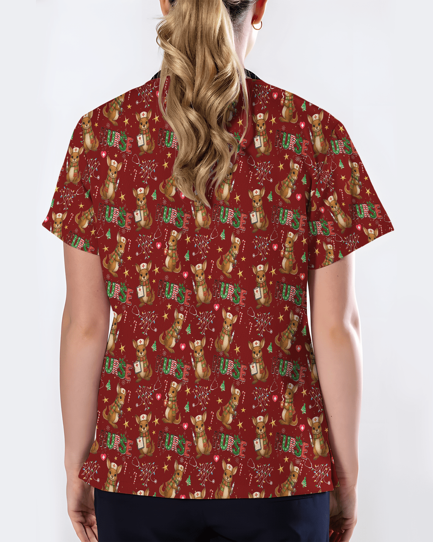 Cute Xmas Kangaroo Medical Scrub Top - Scrubloop
