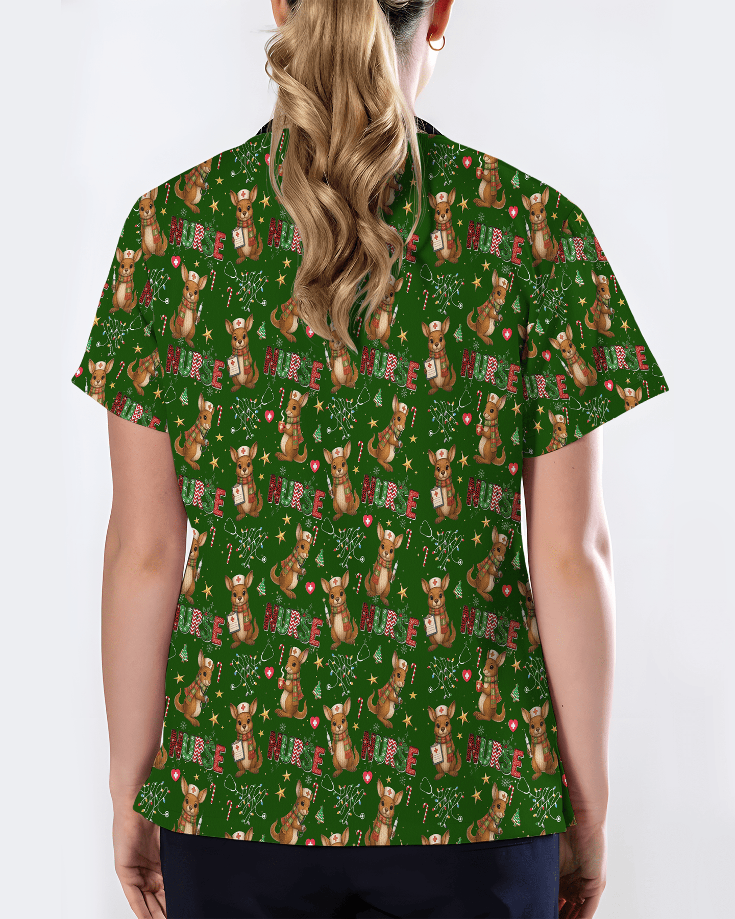 Cute Xmas Kangaroo Medical Scrub Top - Scrubloop