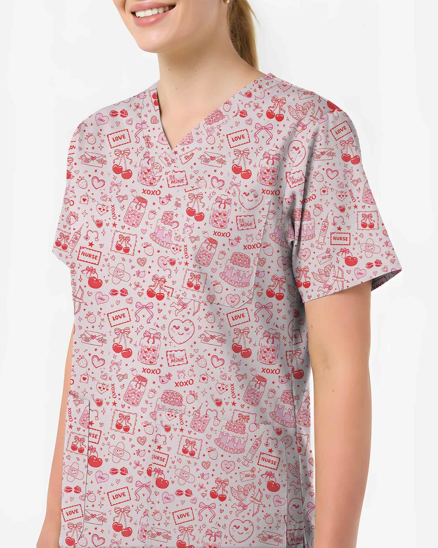 Cute XOXO Love Cupid Nursing Scrub Top - Scrubloop