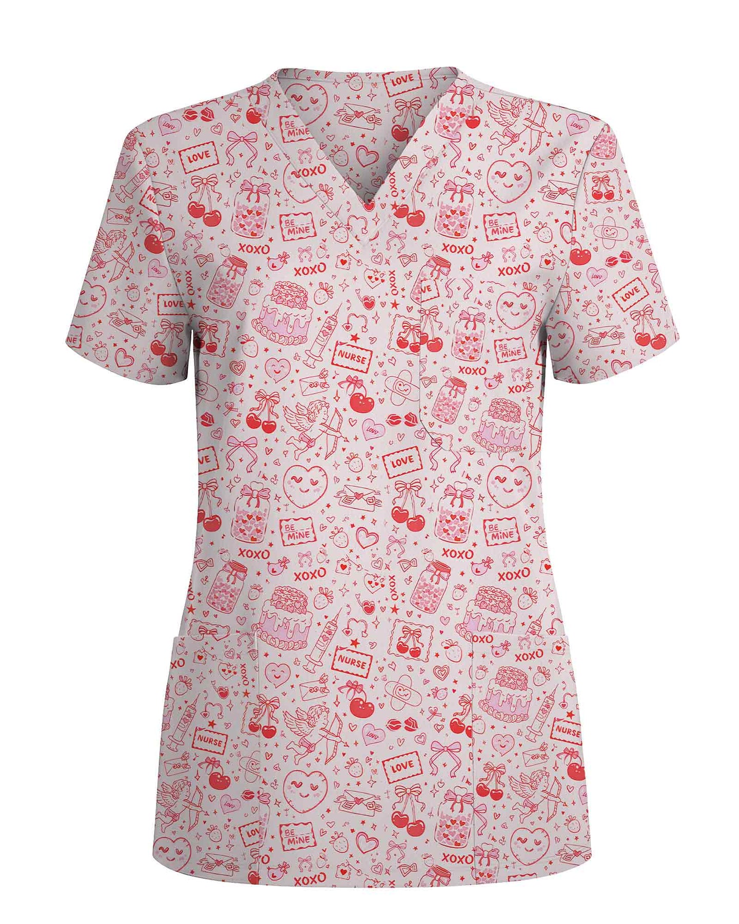 Cute XOXO Love Cupid Nursing Scrub Top - Scrubloop