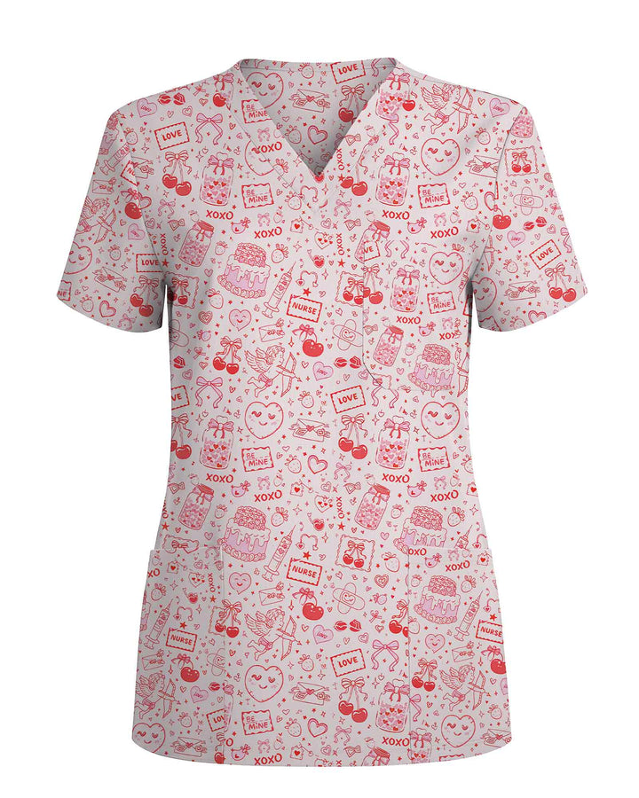 Cute XOXO Love Cupid Nursing Scrub Top