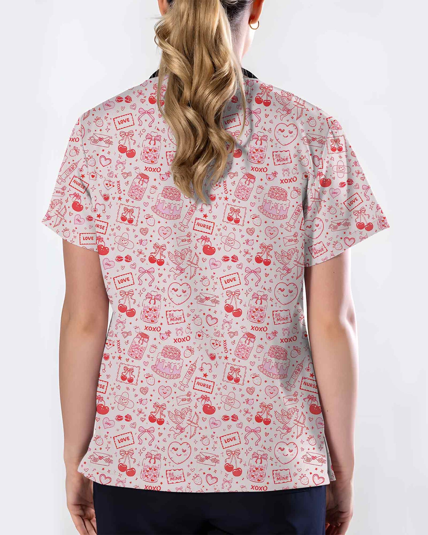 Cute XOXO Love Cupid Nursing Scrub Top - Scrubloop