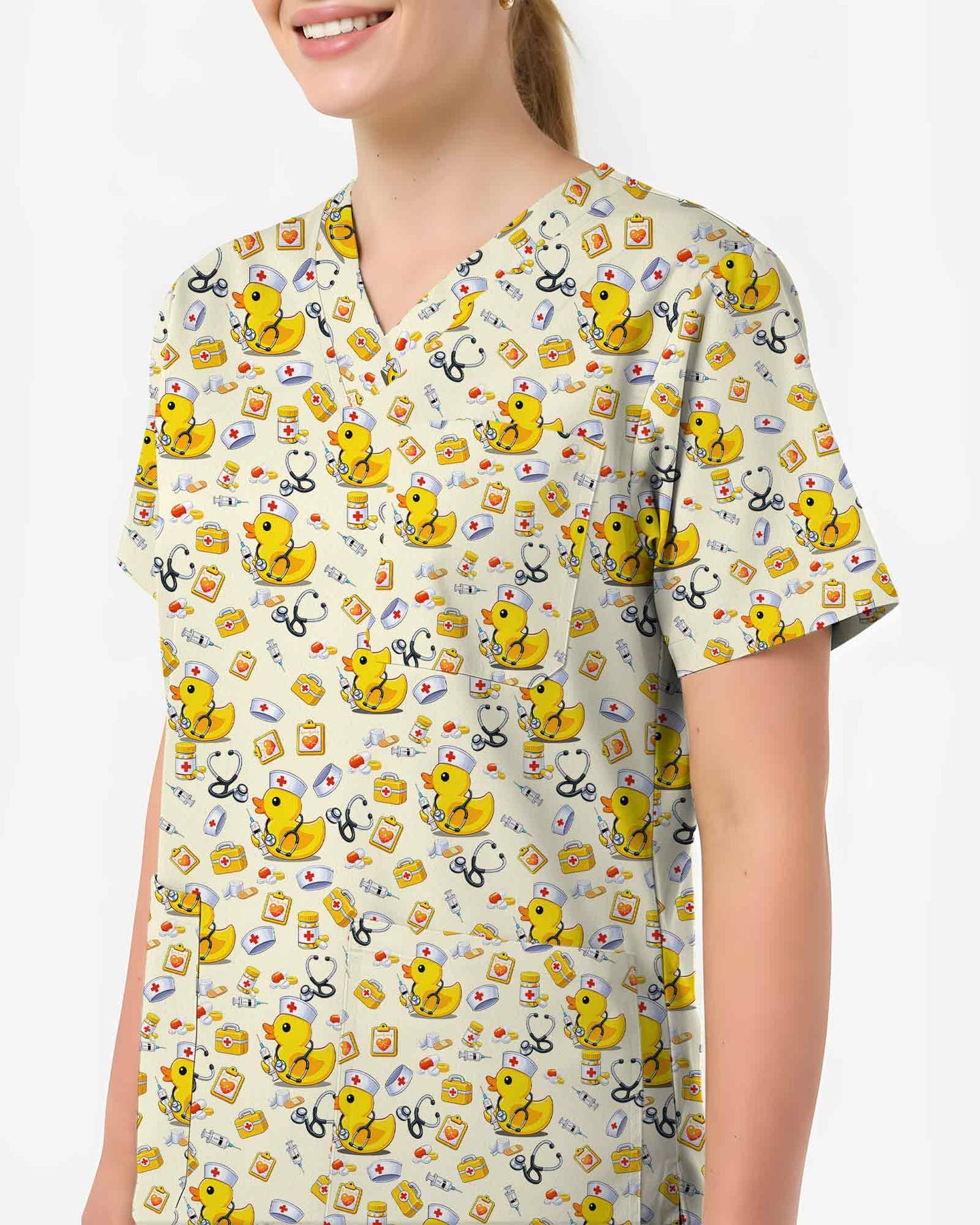 Cute Yellow Duck Nurse Medical Scrub Top - Scrubloop