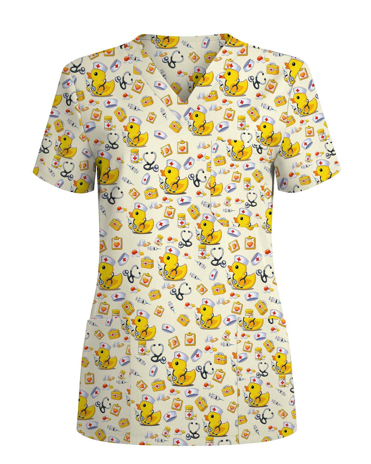Cute Yellow Duck Nurse Medical Scrub Top - Scrubloop