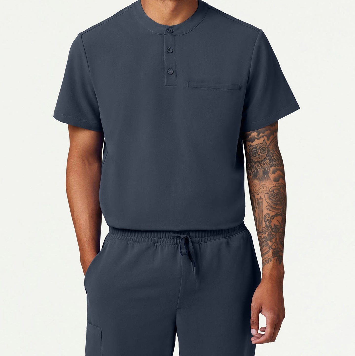 Men’s Classic Fit Henley Scrub Top with 1 Chest Pocket