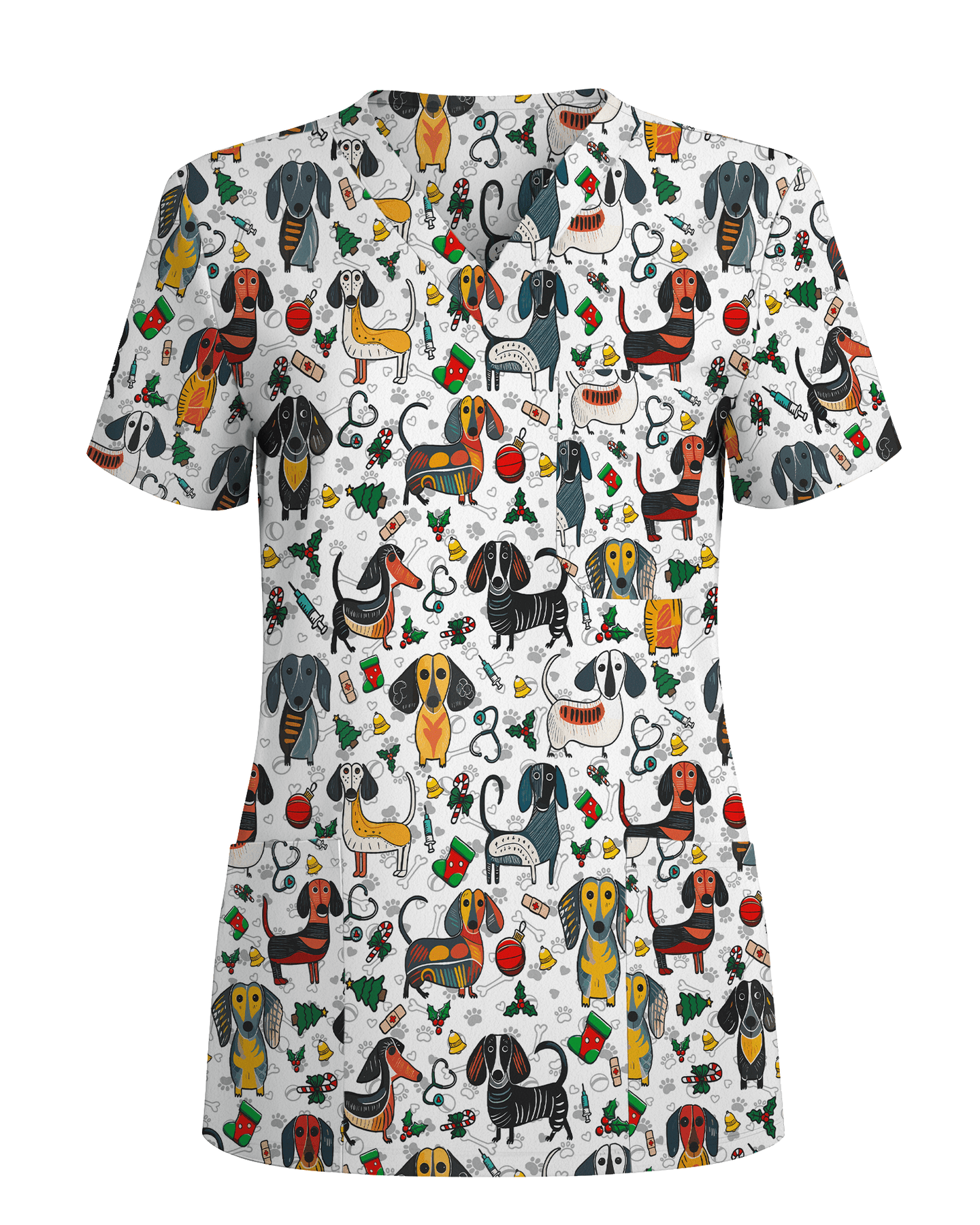 Dachshund Christmas Holiday Nursing Scrub Top - Scrubloop