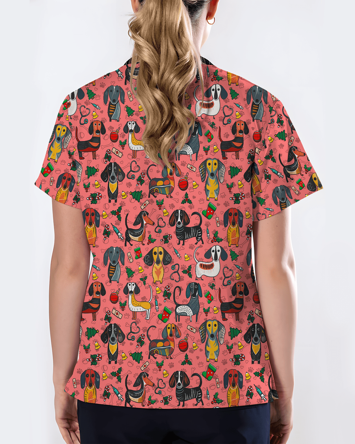 Dachshund Christmas Holiday Nursing Scrub Top - Scrubloop