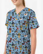 Dachshund Christmas Holiday Nursing Scrub Top - Scrubloop