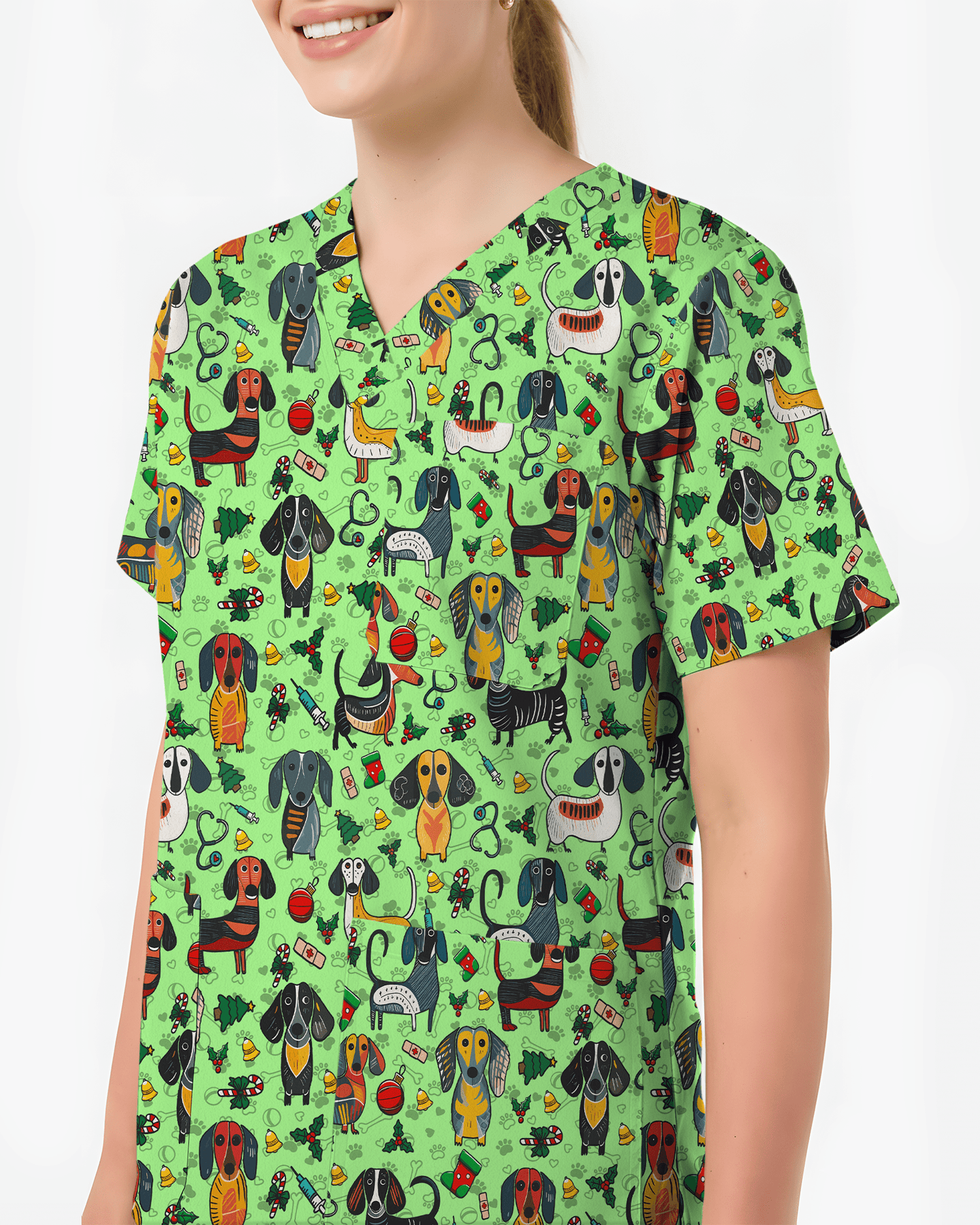 Dachshund Christmas Holiday Nursing Scrub Top - Scrubloop