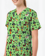 Dachshund Christmas Holiday Nursing Scrub Top - Scrubloop