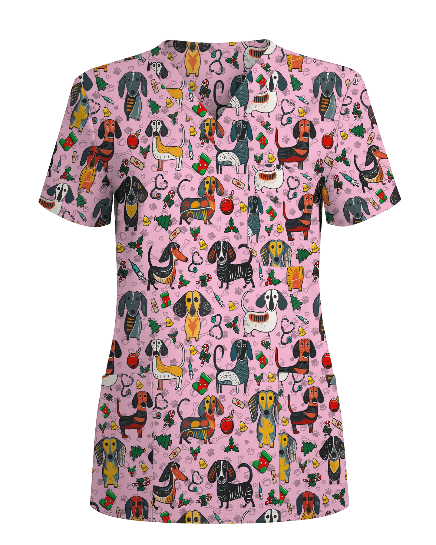 Dachshund Christmas Holiday Nursing Scrub Top - Scrubloop