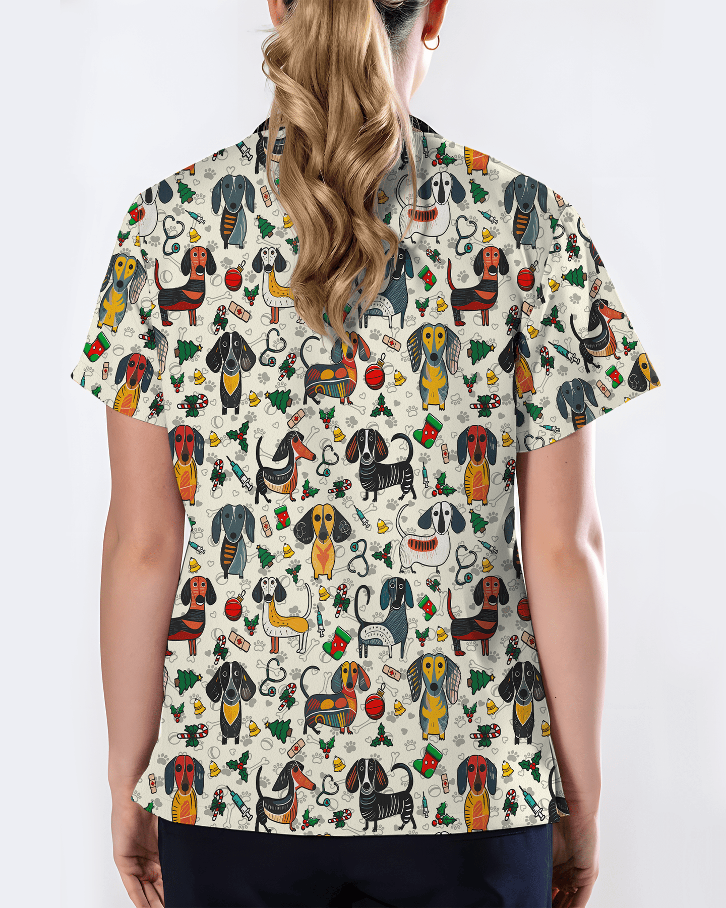 Dachshund Christmas Holiday Nursing Scrub Top - Scrubloop