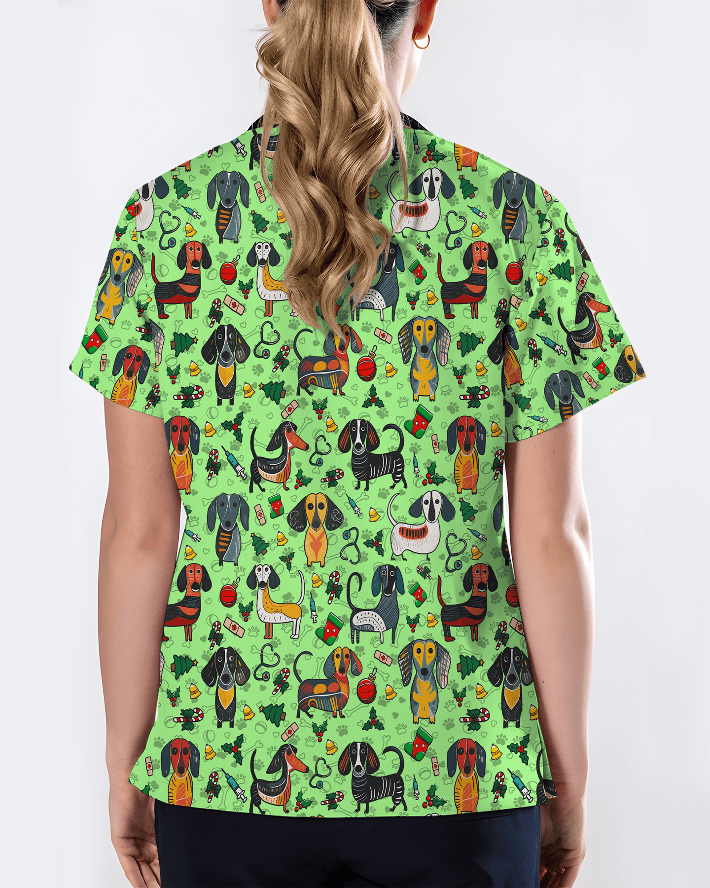 Dachshund Christmas Holiday Nursing Scrub Top - Scrubloop
