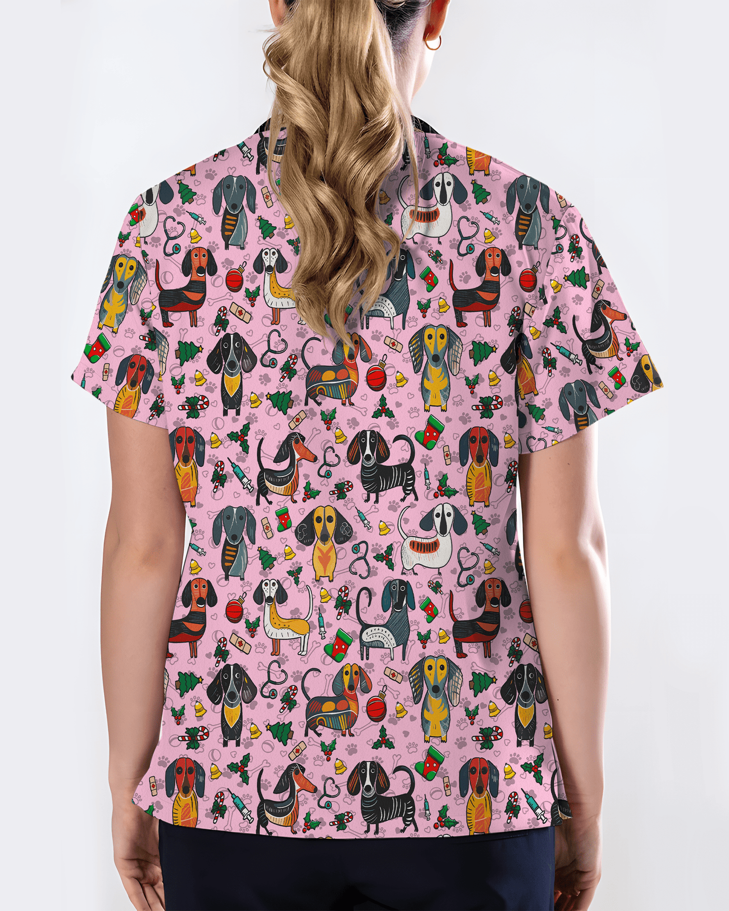 Dachshund Christmas Holiday Nursing Scrub Top - Scrubloop