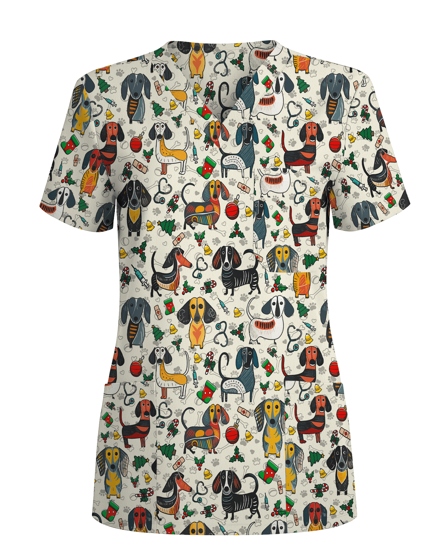 Dachshund Christmas Holiday Nursing Scrub Top - Scrubloop