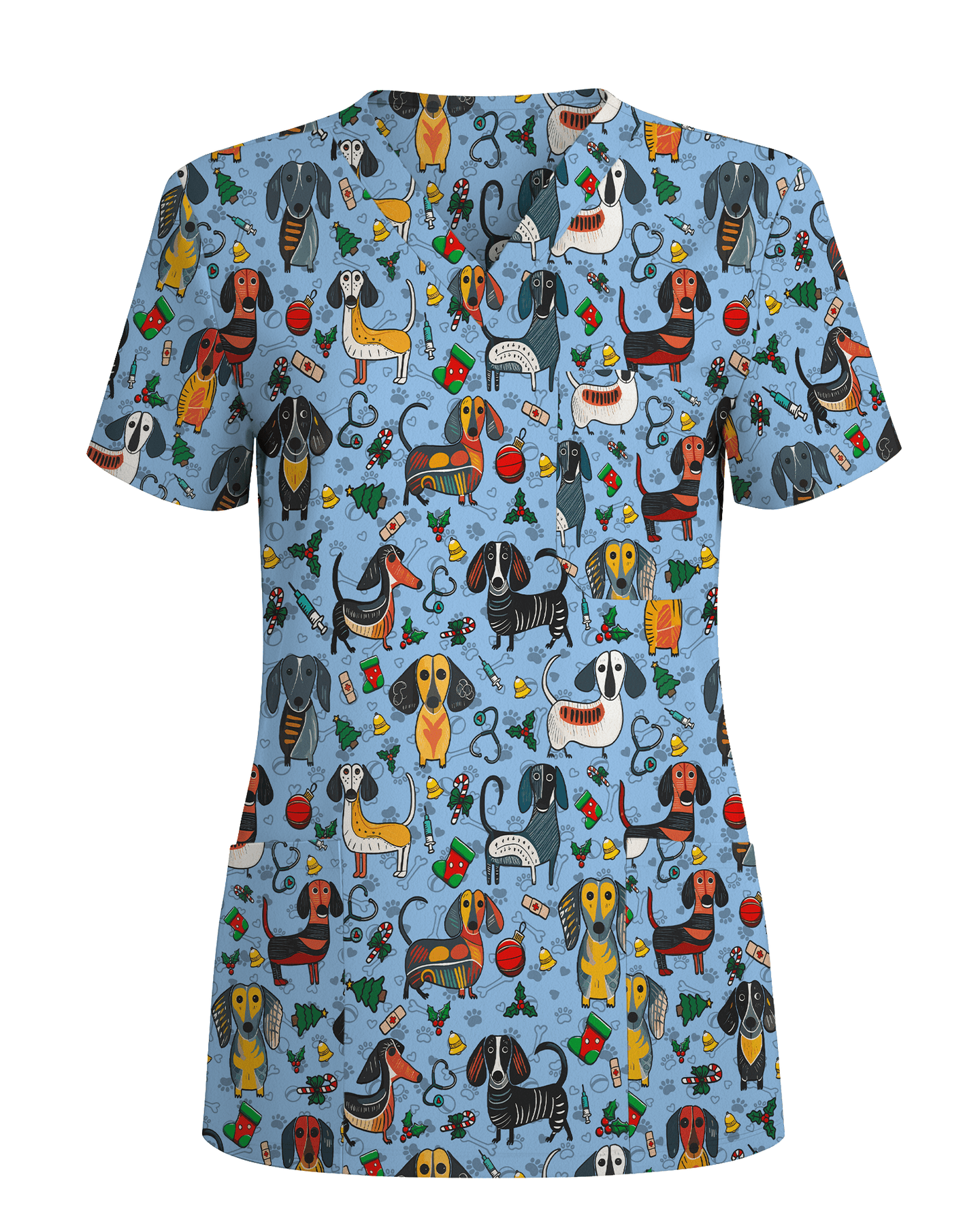 Dachshund Christmas Holiday Nursing Scrub Top - Scrubloop
