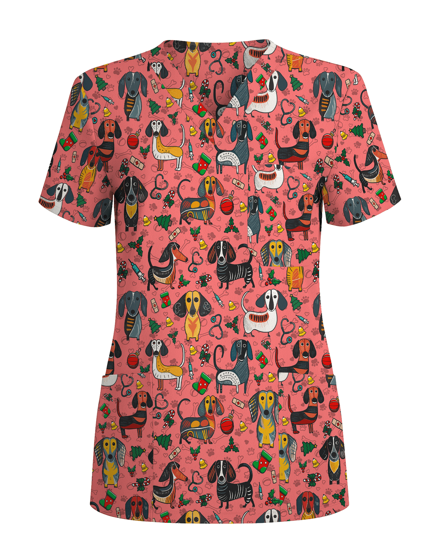 Dachshund Christmas Holiday Nursing Scrub Top - Scrubloop