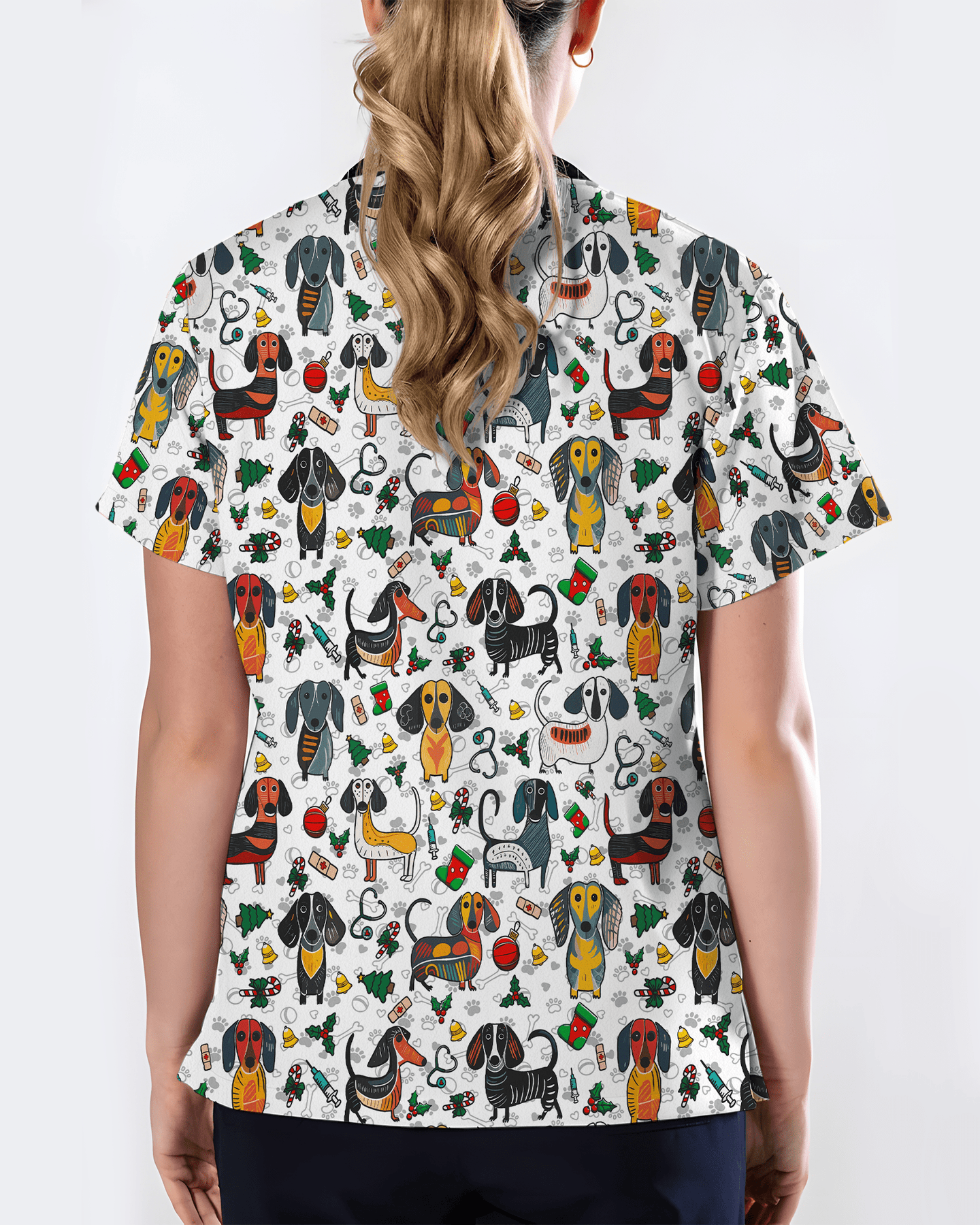 Dachshund Christmas Holiday Nursing Scrub Top - Scrubloop